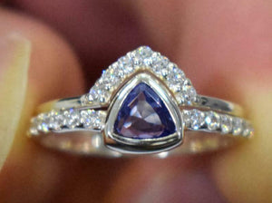 1.2ct Engagement Ring Trillion Cut Blue Tanzanite Bridal Set 14k White Gold Over