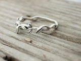 Leaf Vine Petite Engagement Ring 14k White Gold Finish