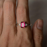 0.9ct Emerald Cut Pink Ruby Engagement Ring 14k White Gold Over Accent Solitaire