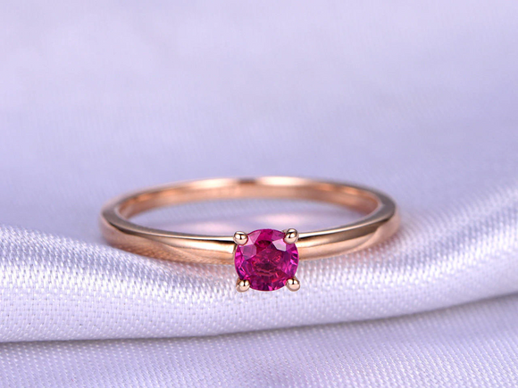 0.35ct Round Pink Ruby Engagement Ring Minimalist Solitaire 14k Rose Gold Finish