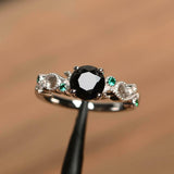 1ct Engagement Ring Round Cut Black Diamond Milgrain Floral 14k WhiteGold Finish