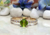 1.2ct Round Cut Green Peridot Solitaire with Accent Ring 14k Yellow Gold Finish