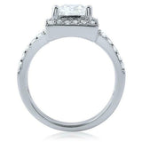 2.1ct Emerald Cut Diamond Engagement Ring Halo Split Shank 14k White Gold Finish