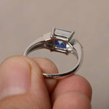 2ct Asscher Cut Blue Sapphire Trilogy Wedding Engagement Ring 18k WhiteGold Over