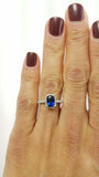 2.1ct Cushion Cut Blue Sapphire Halo Engagement Ring 18k White Gold Finish