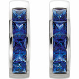 1ct Princess Cut Blue Sapphire Classic Hoop Earrings Women 14k White Gold Finish