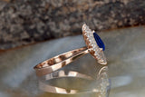 2ct Pear Cut Blue Sapphire Art Deco Promise Engagement Ring 14k Rose Gold Finish