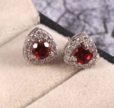 2.2ct Stud Earrings Round Cut Red Garnet Diamond Halo Women 14k WhiteGold Finish