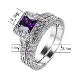 3Ct Princess Cut Amethyst Bridal Set Halo Engagement Ring 18K White Gold Finish