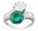 3Ct Round Cut Green Emerald Diamond Two Stone ByPass Ring 14K White Gold Finish