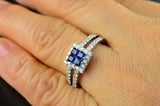 3Ct Princess Cut Sapphire Split Band Halo Engagement Ring 14K White Gold Finish