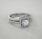 3Ct Round Cut Diamond Bridal Set Halo Ring Stylish Band 14K White Gold Finish