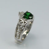 1ct Heart Cut Green Emerald Engagement Ring Celtic Trinity 14k White Gold Finish