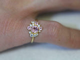 2ct Engagement Ring Round Cut Pink Sapphire Cluster 14k Yellow Gold Finish