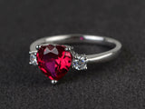 1ct Heart Cut Pink Ruby Engagement Ring 14k WhiteGold Finish Heart Shape Trilogy