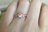 1.7ct Round Cut Peach Morganite Engagement Ring Flower Halo 14k Rose Gold Finish