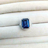 2.4ct Engagement Ring Emerald Blue Sapphire Dotted Ball Halo 14k White Gold Over