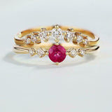 2ct Round Cut Pink Ruby Curved Bridal Set Engagement Ring 14k Yellow Gold Finish