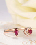 1ct Pear Cut Pink Ruby Diamond Halo Open Cuff Engagement Ring 14k Rose Gold Over