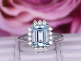 2.2ct Emerald Blue Aquamarine Engagement Ring Split Band Halo 14k WhiteGold Over