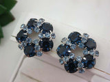 3ct Round Cut Blue Sapphire Flower Design Stud Earrings 14k White Gold Finish