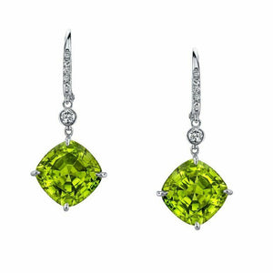 1.2ct Cushion Green Peridot Lever Back Party Drop Earrings 14k White Gold Finish