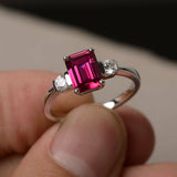 1.2ct Emerald Cut Pink Ruby Engagement Ring 14k White Gold Finish Diamond Accent