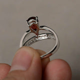 1.5ct Pear Cut Red Garnet Crown Design Engagement Ring 18k White Gold Finish