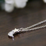 0.15ct Round Cut Diamond Moon with Star Pendant 14k White Gold Finish NO CHAIN