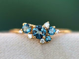 2ct Round Cut London Blue Topaz Cluster Engagement Ring 14k Yellow Gold Finish