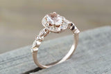 2ct Oval Cut Peach Morganite Engagement Ring Milgrain Halo 14k Rose Gold Finish