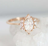 1.5ct Marquise Cut Diamond Engagement Ring 14k RoseGold Over Petite Round Accent