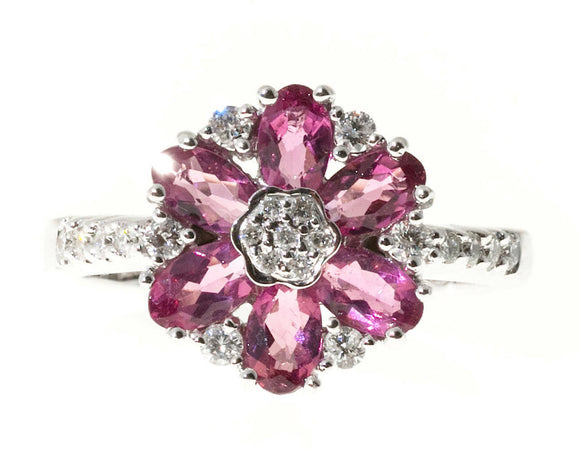 2.5ct Oval Cut Pink Ruby Engagement Ring Flower Solitaire 14k White Gold Finish