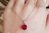 2ct Round Cut Pink Ruby Pendant with Chain Solitaire 14k White Gold Finish