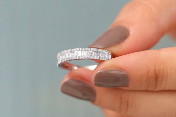 2.2ct Wedding Band Baguette Cut Diamond 3 Row Channel Set 14k White Gold Finish