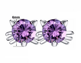 2ct Round Cut Purple Amethyst Cat Animal Design Stud Earrings 14k WhiteGold Over