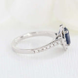 2ct Oval Cut Blue Sapphire Engagement Ring Round Accent Halo 14k White Gold Over