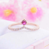 1.2ct Round Cut Pink Ruby Engagement Ring Curved Shape 14k Rose Gold Finish