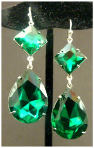 3ct Princess Pear Cut Green Emerald Tear Rain Drop Earring 14k White Gold Finish