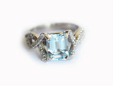 1.5ct Emerald Cut Blue Aquamarine Infinity Engagement Ring 14k White Gold Finish