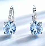 2ct Drop Earrings Round Cut Blue Topaz Dangling Stylish 14k White Gold Finish