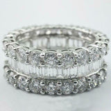 6Ct Baguette Round Diamond 3 Row Full Eternity Wedding Band 14K White Gold Over