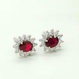 2.3ct Oval Cut Pink Ruby Diamond Floral Halo Stud Earrings 14k White Gold Finish