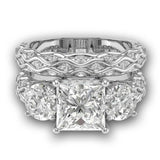 3Ct Princess Cut DVVS1 Diamond Bridal Set Engagement Ring 14K White Gold Finish