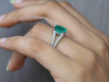 2.7ct Engagement Ring Oval Cut Green Emerald Split Shank 14k White Gold Finish