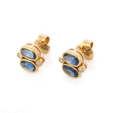 2ct Stud Earrings Oval Cut Blue Sapphire Stylish 14k Yellow Gold Finish