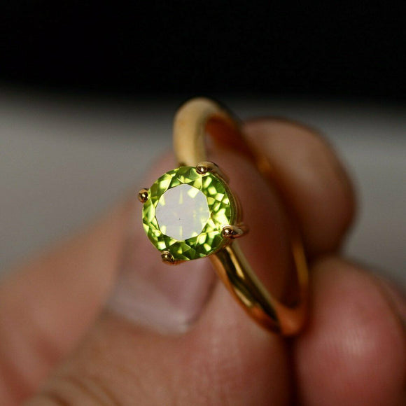 0.5ct Round Cut Green Peridot Engagement Ring 14k Yellow Gold Finish Solitaire