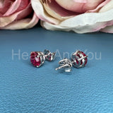 2ct Round Cut Simulated Pink Ruby Solitaire Stud Earrings 14k White Gold Plated