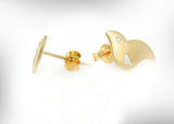 Bird Open Heart Minimalist Stud Earrings 0.2ct Round Diamond 14k YellowGold Over