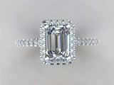 2ct Emerald Cut Diamond Round Accent Halo Engagement Ring 14k White Gold Finish